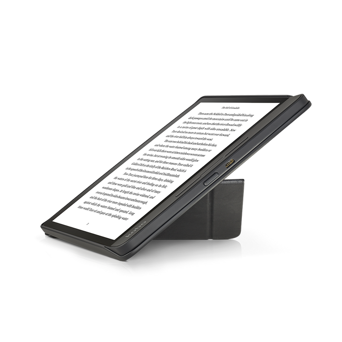 Kobo Forma with black SleepCover folded into a stand