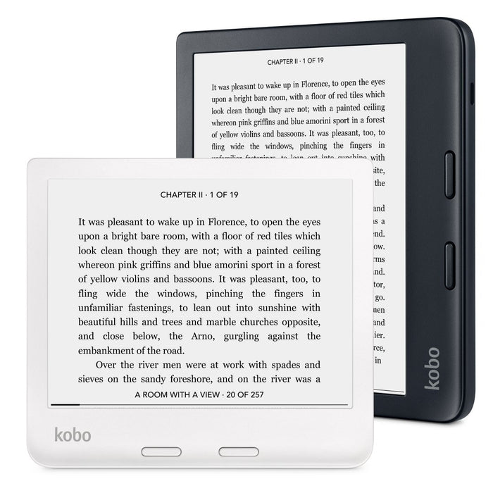 Black Kobo Libra 2 and white Kobo Libra 2 front view.