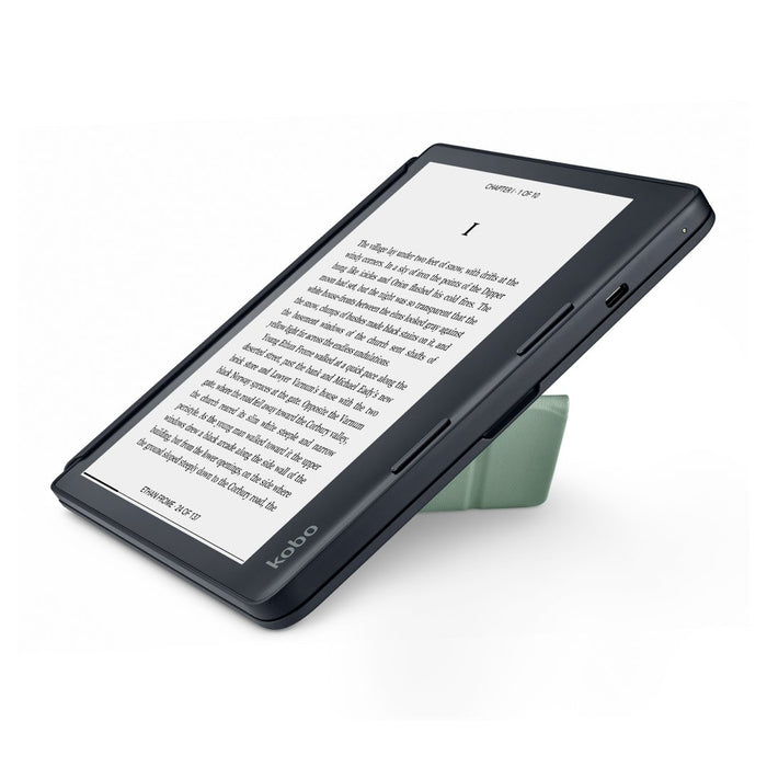 Light green Kobo Sage SleepCover origami fold side view.