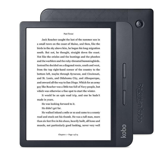 Front and back of black Kobo Libra H2O.