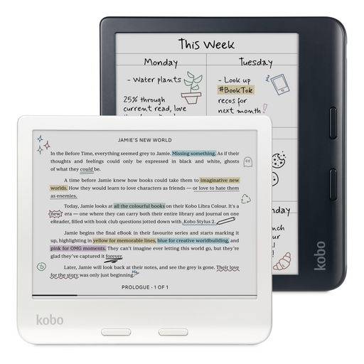 Kobo Libra Colour in Black and White, front view.