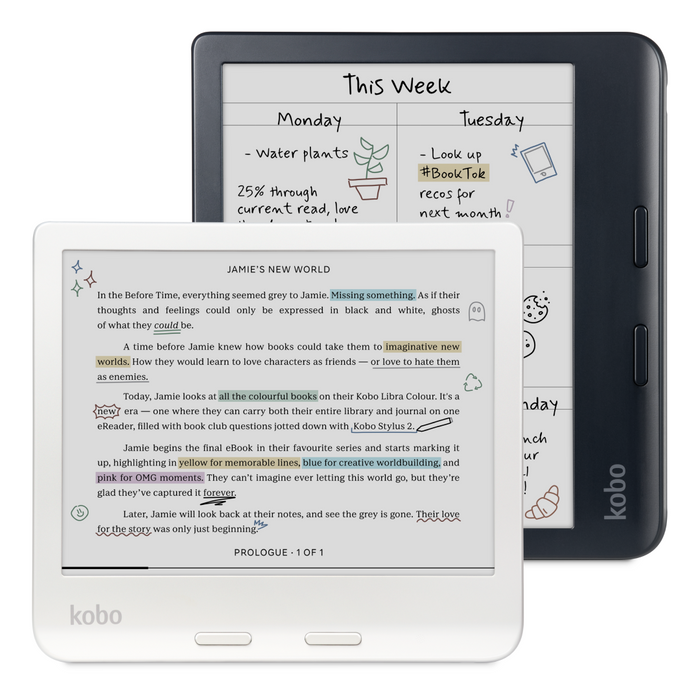 Kobo Libra Colour in Black and White, front view.